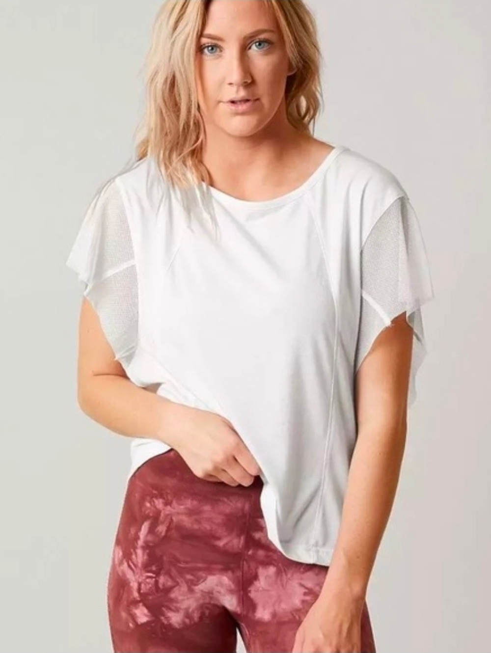 Free People White Flutter Mesh Sleeve WILD Top Lightweight Women's Size L